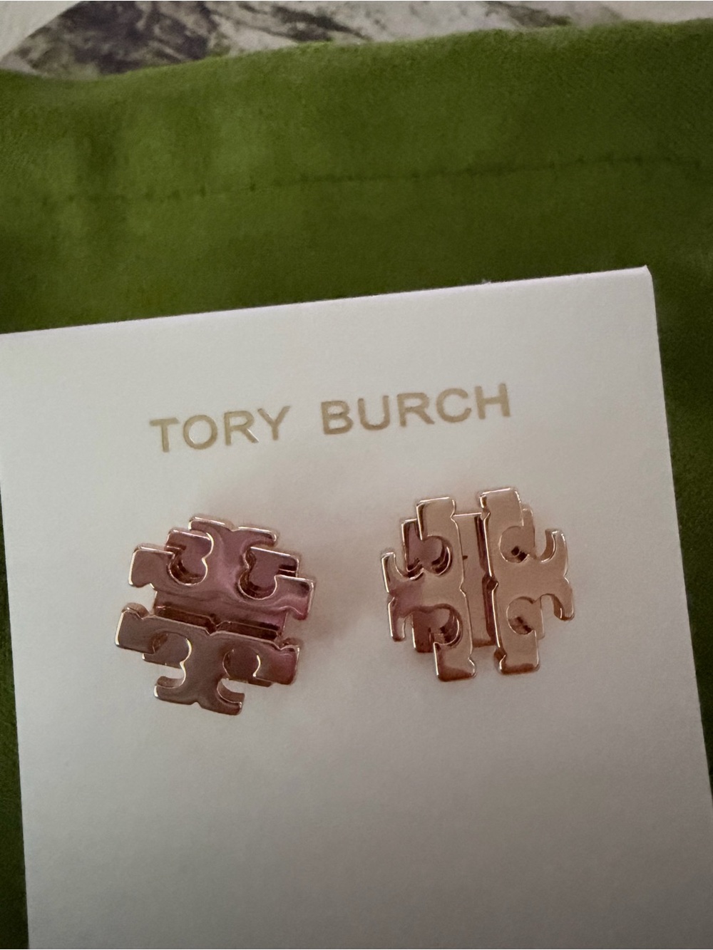 Tory Burch Rose Gold Double-T Logo Stud Earrings